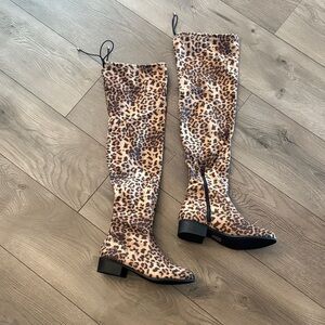 Miss Lola Leopard Print Over-the-Knee Boots NWOT